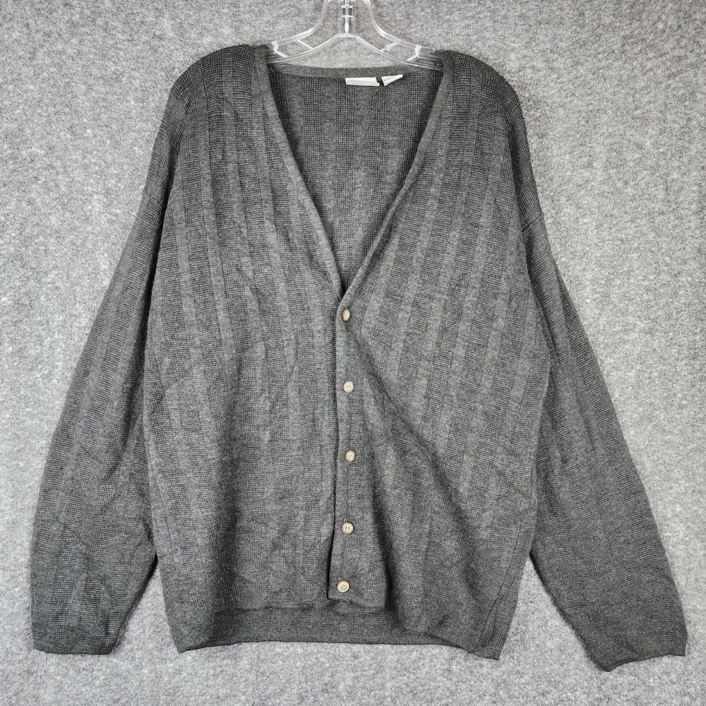 Fieldmaster Cardigan Sweater Womens Medium Gray Wool Blend Ribbed Made in Italy